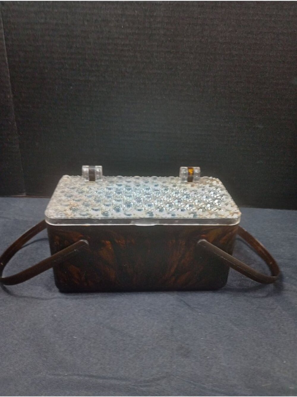 Vintage  1950/1960s era Lucite Faux Tortoise Shell MCM  Cosmetic Case Handled Pu